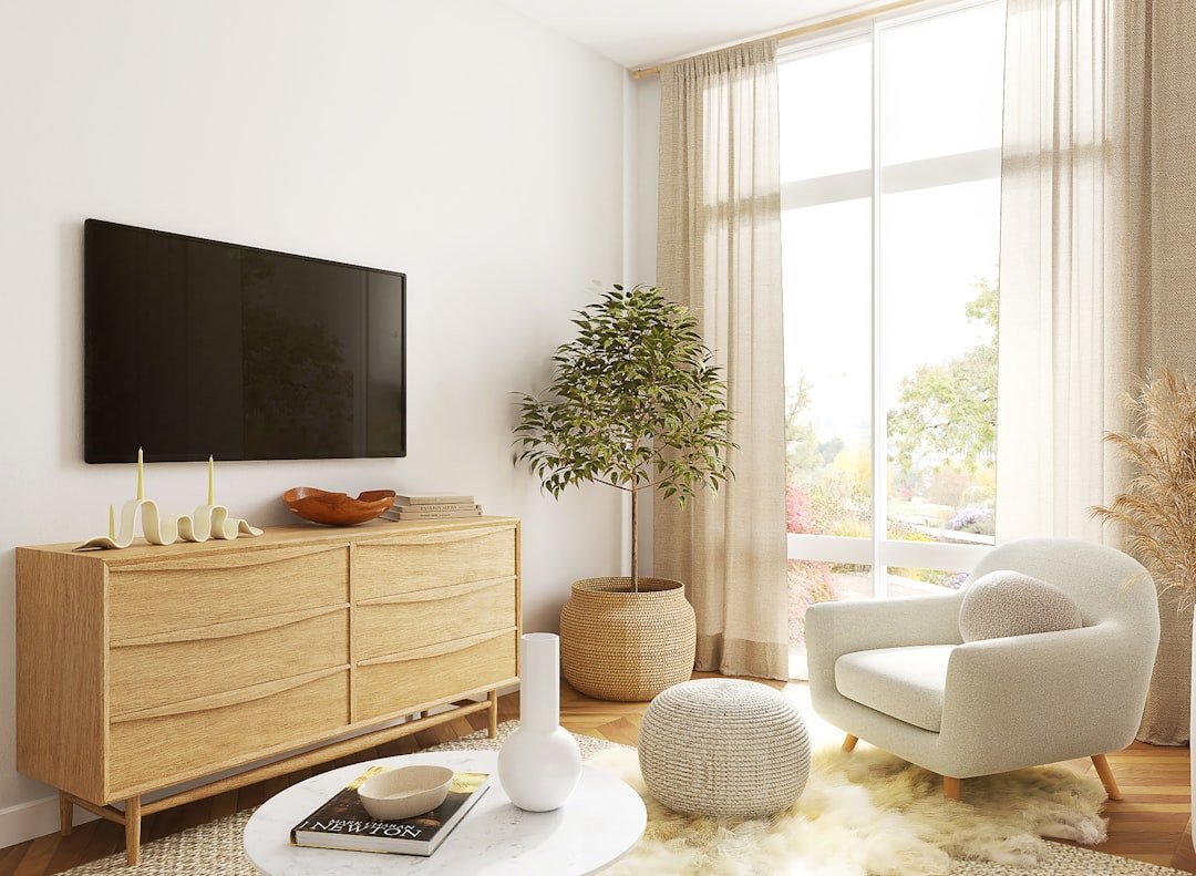 Kệ tivi trong phòng khách hẹp giúp chiều ngang nhìn gọn hơn và bớt cảm giác chật