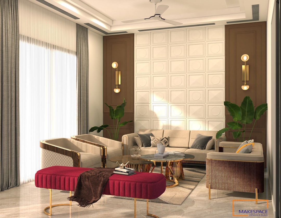 Mảng tường sau sofa là vị trí rất đẹp để bố trí ô trang trí cho phòng khách
